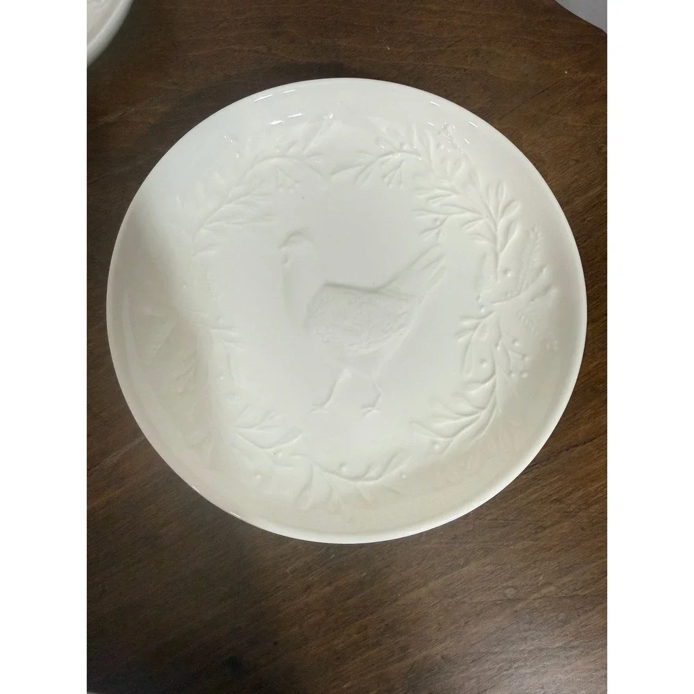 West Elm 12‎ Days of Christmas White Ceramic Dessert Appetizer Plates Embossed